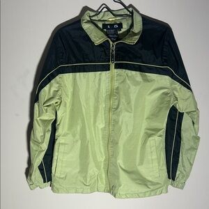 i5 Mens Lime Green‎ Black Colorblock Windbreaker Mesh Lined Zip Jacket Large